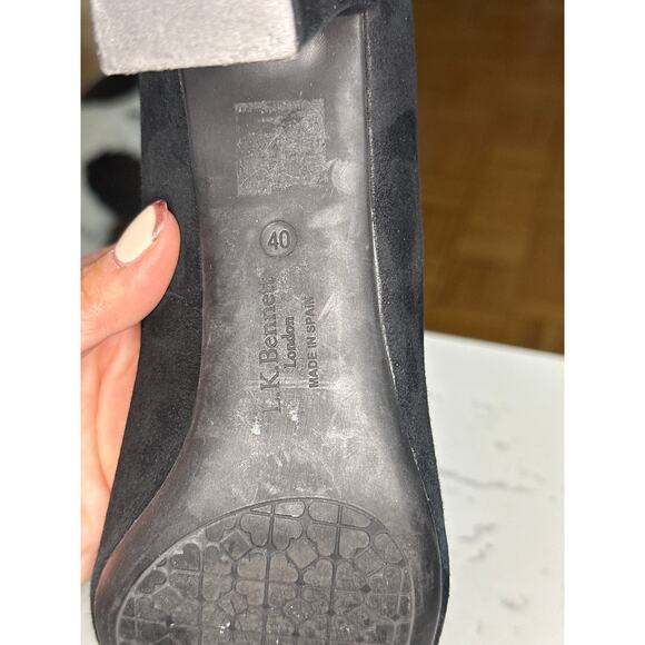 LK Bennett Black Suede Classic Block Heel Pumps, Size 40 EU (US 9.5), Like New - Picture 7 of 8